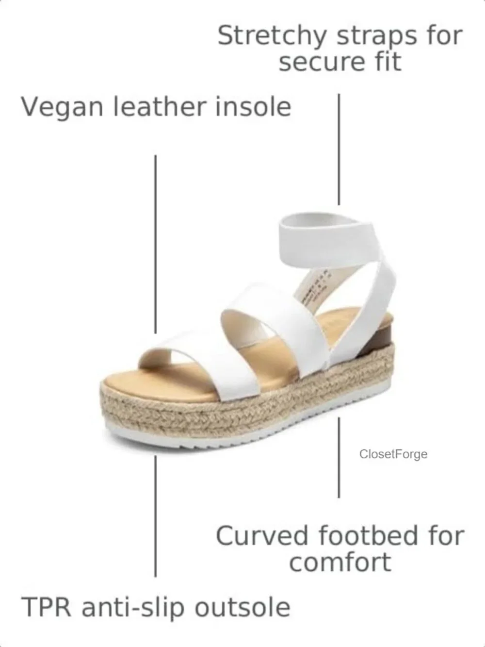 Women Strappy Espadrille Platform Wedge Sandals Jute TPR Vegan Leather